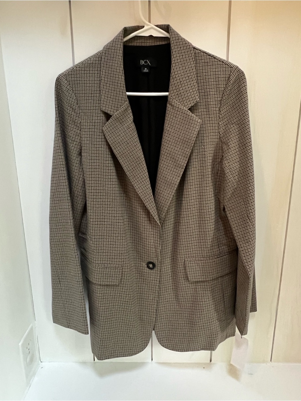 BCX Women's Houndstooth Single-Button Blazer in Gray
